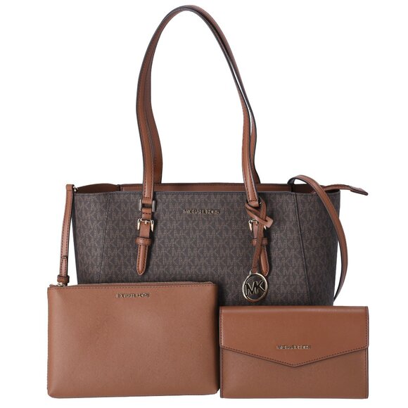 Michael Kors Charlotte Large 3-in-1 Tote Crossbody Clutch Handbag Brown MK